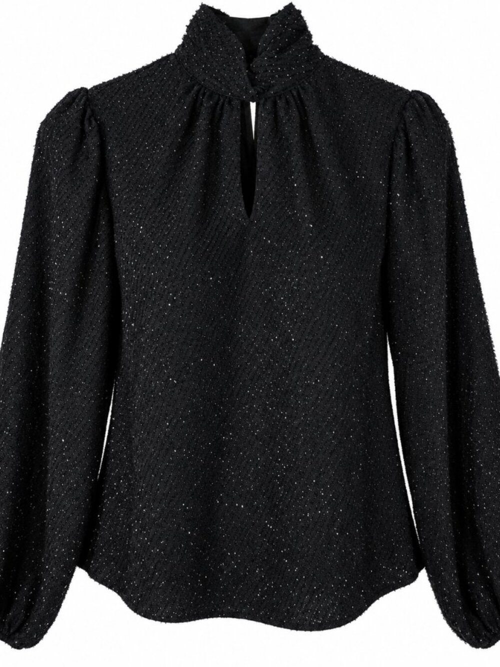 Nine West Black Sparkle Mock Neck Keyhole Glam Blouse S Holiday Party NWT